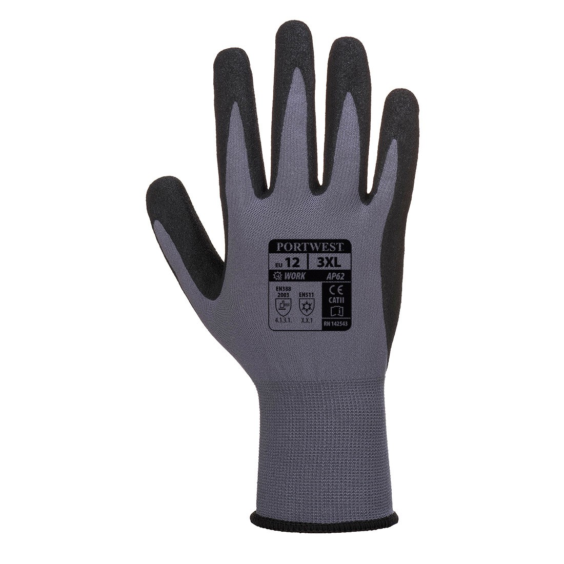 Portwest AP62 Dermiflex Aqua Glove Grey/Black, XX-Large