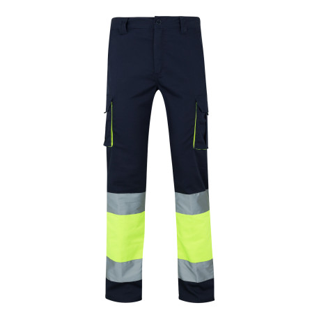Pantalón bicolor Velilla 303002s stretch de alta visibilidad clásica con franjas continuas