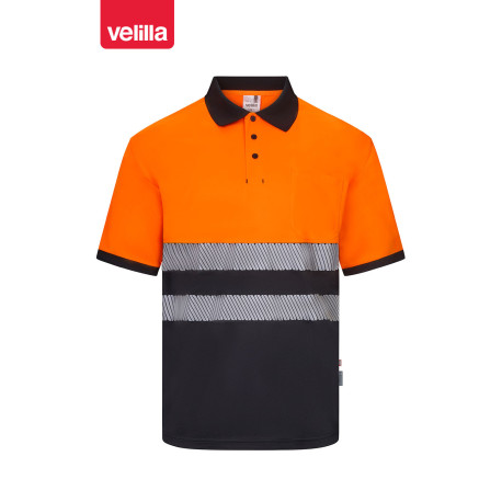 Polo de alta visibilidad manga corta Velilla 305533 fabricado con poliéster reciclado GRS